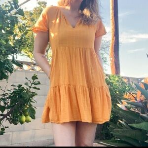 Y2K Gauzy Mustard Babydoll Dress